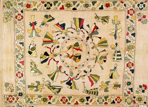 Rumal: copertura quadrata ricamata che mostra una danza punjabi da Unknown